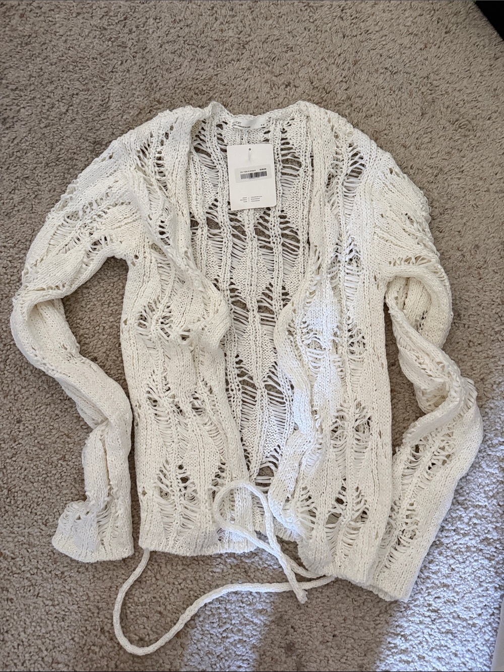 OAK + FORT Open-Weave Cream Knit Cardigan